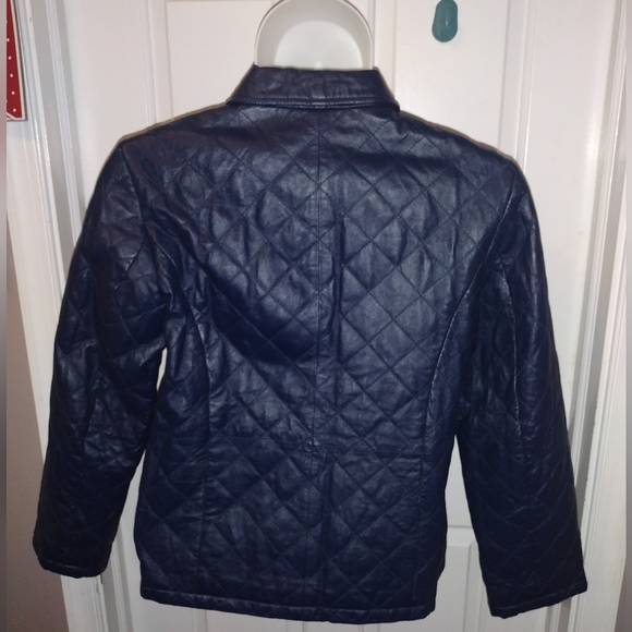 Vintage Chadwicks 💙 Blue Leather Quilted Jacket Coat Sz L - Picture 4 of 9